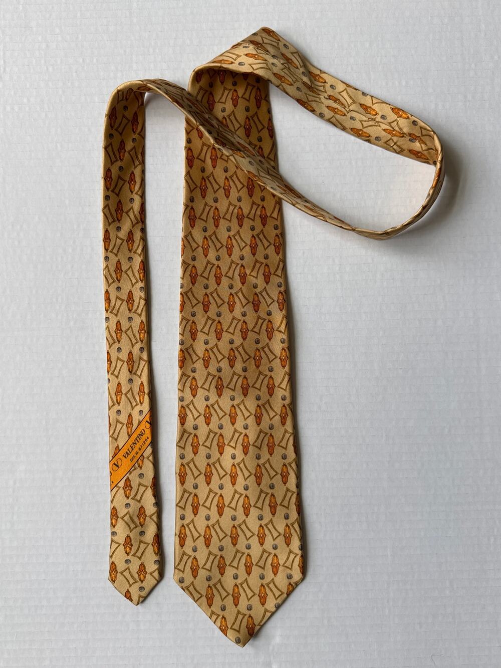 Valentino vintage Silk Tie made in Italy geometric gold orange brown